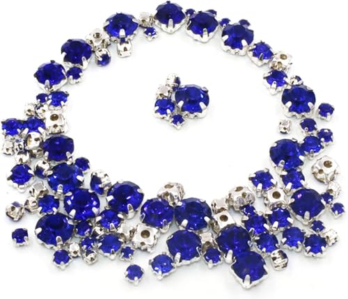 Kristalle, 100 Stück/Beutel, gemischte Größen, Glaskristallsteine, lose Perlen for Kleidung, silberne Krallenfassung, DIY-Hochzeitskleid (rot)(Royal Blue) von BWUHDKS