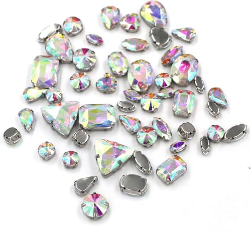 Kristalle, 50 Stück/Beutel, gemischte Form, Kristallsteine, for Nähen, Splitter-Krallenfassung, Glas-Strasssteine, DIY-Taschen, Schuhe, Kleidungszubehör (rot)(Crystal Ab) von BWUHDKS