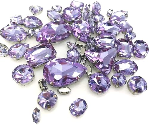 Kristalle, 50 Stück/Beutel, gemischte Form, Kristallsteine, for Nähen, Splitter-Krallenfassung, Glas-Strasssteine, DIY-Taschen, Schuhe, Kleidungszubehör (rot)(Crystal Violet) von BWUHDKS
