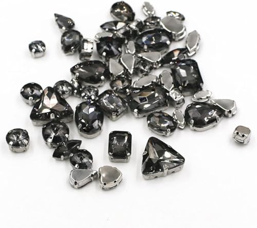 Kristalle, 50 Stück/Beutel, gemischte Form, Kristallsteine, for Nähen, Splitter-Krallenfassung, Glas-Strasssteine, DIY-Taschen, Schuhe, Kleidungszubehör (rot)(Grey) von BWUHDKS