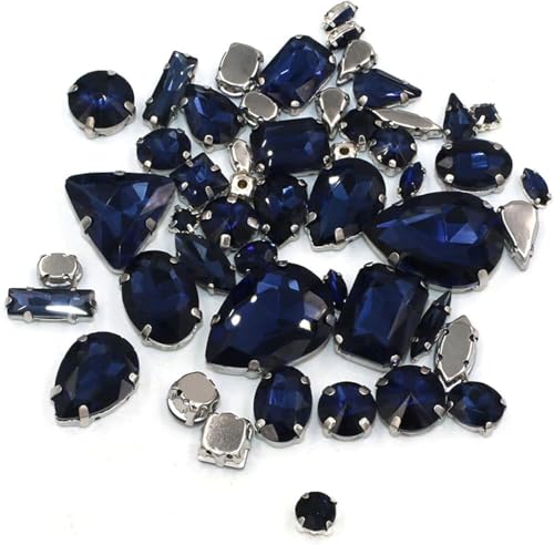 Kristalle, 50 Stück/Beutel, gemischte Form, Kristallsteine, for Nähen, Splitter-Krallenfassung, Glas-Strasssteine, DIY-Taschen, Schuhe, Kleidungszubehör (rot)(Ink Blue) von BWUHDKS