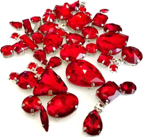 Kristalle, 50 Stück/Beutel, gemischte Form, Kristallsteine, for Nähen, Splitter-Krallenfassung, Glas-Strasssteine, DIY-Taschen, Schuhe, Kleidungszubehör (rot)(Red) von BWUHDKS