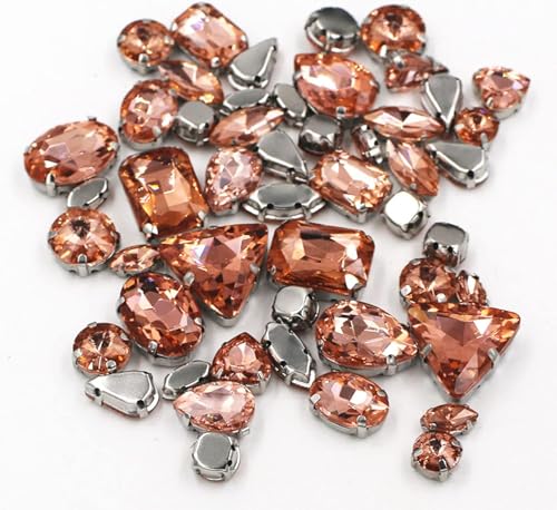 Kristalle, 50 Stück/Beutel, gemischte Form, Kristallsteine, for Nähen, Splitter-Krallenfassung, Glas-Strasssteine, DIY-Taschen, Schuhe, Kleidungszubehör (rot)(Water Red) von BWUHDKS