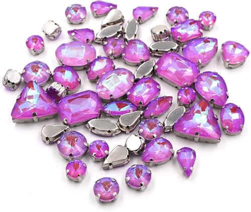 Kristalle, 50 Stück/Beutel, gemischte Formen, Kristallsteine, for Nähen, Splitter-Krallenfassung, Glas, Mokka-AB-Strass, DIY-Taschen/Schuhe/Kleidungszubehör (gemischte Farben)(Violet Ab Mk) von BWUHDKS