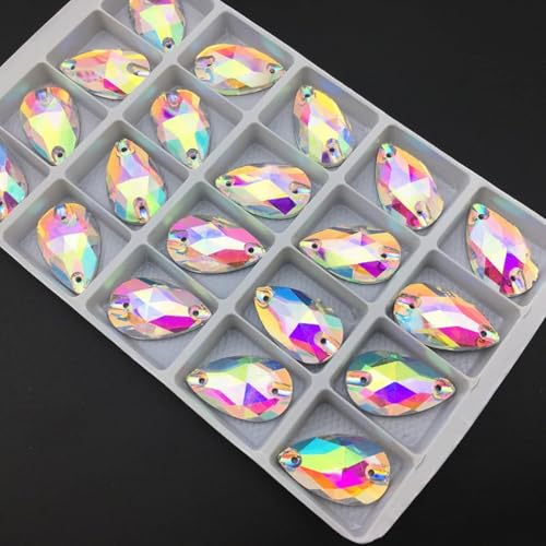 Kristalle, Tropfenform, Glas, Birnenkristall, Farbe AB, flache Rückseite, Glasstein, Strasssteine ​​zum Nähen, for Hochzeitskleider (22 x 38 mm, 1 Stück)(13x22mm 8pcs) von BWUHDKS