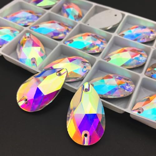 Kristalle, Tropfenform, Glas, Birnenkristall, Farbe AB, flache Rückseite, Glasstein, Strasssteine ​​zum Nähen, for Hochzeitskleider (22 x 38 mm, 1 Stück)(17x28mm 3pcs) von BWUHDKS