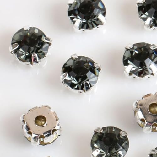 Kristalle, runde Glas-Strasssteine ​​mit Kralle for Aufnähen, Kristallstein-Strass-Diamant-Metall-Basisschnalle for Kleidung (rot)(Black Diamond) von BWUHDKS