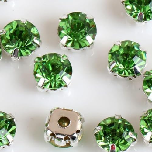 Kristalle, runde Glas-Strasssteine ​​mit Kralle for Aufnähen, Kristallstein-Strass-Diamant-Metall-Basisschnalle for Kleidung (rot)(Light Green) von BWUHDKS