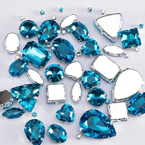Kristalle, smaragdgrüne Glas-Strasssteine ​​für Kleidung, lose, flache Rückseite, Kleidersteine, dekorativer Kristall, 50 Stück/Packung (rot)(Lake Blue) von BWUHDKS