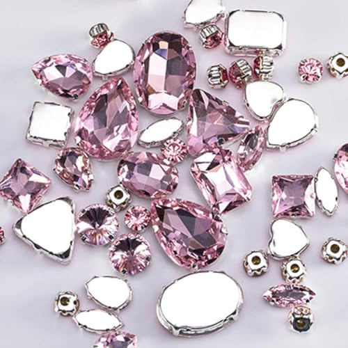 Kristalle, smaragdgrüne Glas-Strasssteine ​​für Kleidung, lose, flache Rückseite, Kleidersteine, dekorativer Kristall, 50 Stück/Packung (rot)(Pink) von BWUHDKS