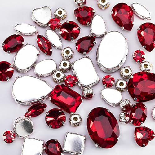 Kristalle, smaragdgrüne Glas-Strasssteine ​​für Kleidung, lose, flache Rückseite, Kleidersteine, dekorativer Kristall, 50 Stück/Packung (rot)(Red) von BWUHDKS
