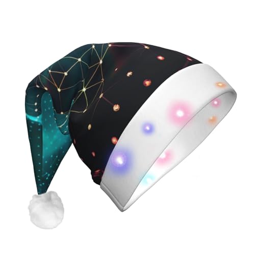 BWWHCCTI Abstrakte polygonale Weltraum-bedruckte LED-Weihnachtsmütze für Erwachsene Männer und Frauen, lustige Plüsch-Weihnachtsmannmütze, Urlaub, Partyhut BWWHCCTI Abstrakte polygonale Weltraum-bedruckte LED-Weihnachtsmütze für Erwachsene Männer und Frauen, lustige Plüsch-Weihnachtsmannmütze, Urlaub, Partyhut von BWWHCCTI
