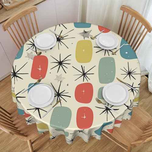 BWWHCCTI Atomic Stars Retro-Muster, bedruckt, runde Tischdecke, 152,4 cm, waschbar, für Esszimmer, dekorative Tischdecken mit Spitze, Polyester-Tischdecke für Küche, Buffet, Urlaub, Party BWWHCCTI Atomic Stars Retro-Muster, bedruckt, runde Tischdecke, 152,4 cm, waschbar, für Esszimmer, dekorative Tischdecken mit Spitze, Polyester-Tischdecke für Küche, Buffet, Urlaub, Party von BWWHCCTI