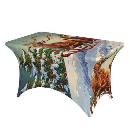 BWWHCCTI Bedruckte Tischdecke mit Aufschrift "Merry Christmas Day", elastische Kanten, waschbare Tischdecke für Hochzeiten, Messen, Partys, Küche, Essen und Bankette von BWWHCCTI