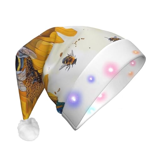 BWWHCCTI Biene auf Sonnenblume bedruckte LED-Weihnachtsmütze für Erwachsene, Männer und Frauen, lustiger Plüsch, beleuchtet, Weihnachtsmannmütze, Urlaubsparty-Hut BWWHCCTI Biene auf Sonnenblume bedruckte LED-Weihnachtsmütze für Erwachsene, Männer und Frauen, lustiger Plüsch, beleuchtet, Weihnachtsmannmütze, Urlaubsparty-Hut von BWWHCCTI
