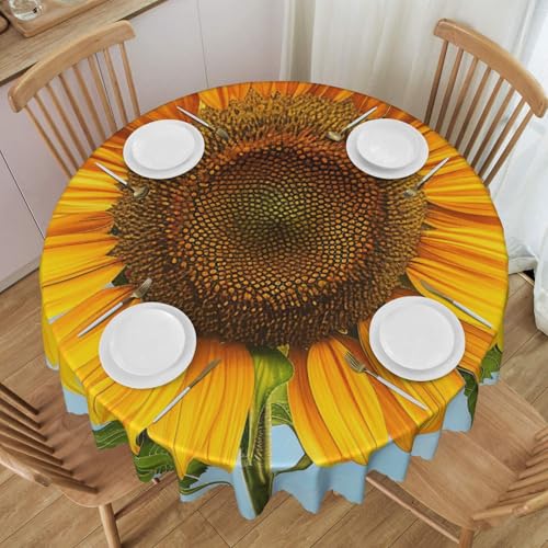 BWWHCCTI Bloom Sonnenblumen-bedruckte runde Tischdecke, 152,4 cm, waschbar, für Esszimmer, dekorative Tischdecken mit Spitze, Polyester, Tischdecke für Küche, Buffet, Urlaub, Party, Hochzeitsbankett BWWHCCTI Bloom Sonnenblumen-bedruckte runde Tischdecke, 152,4 cm, waschbar, für Esszimmer, dekorative Tischdecken mit Spitze, Polyester, Tischdecke für Küche, Buffet, Urlaub, Party, Hochzeitsbankett von BWWHCCTI