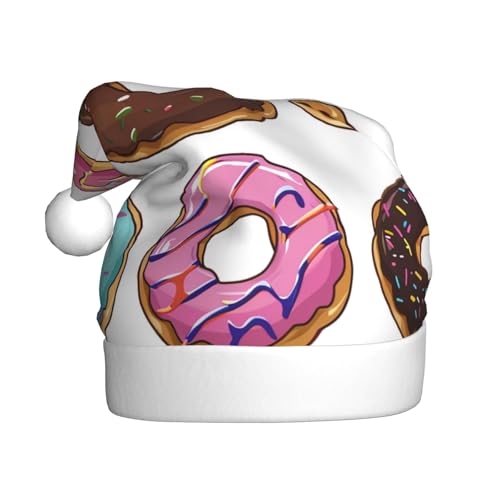 BWWHCCTI Bunte Cartoon-Donut-bedruckte Weihnachtsmütze für Erwachsene, Männer und Frauen, lustige Plüsch-Weihnachtsmannmütze, Weihnachten, Urlaub, Partyhut BWWHCCTI Bunte Cartoon-Donut-bedruckte Weihnachtsmütze für Erwachsene, Männer und Frauen, lustige Plüsch-Weihnachtsmannmütze, Weihnachten, Urlaub, Partyhut von BWWHCCTI