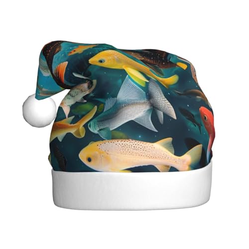 BWWHCCTI Bunte Fische, bedruckte Weihnachtsmütze für Erwachsene, Männer und Frauen, lustige Plüsch-Weihnachtsmannmütze, Weihnachten, Urlaub, Partyhut BWWHCCTI Bunte Fische, bedruckte Weihnachtsmütze für Erwachsene, Männer und Frauen, lustige Plüsch-Weihnachtsmannmütze, Weihnachten, Urlaub, Partyhut von BWWHCCTI