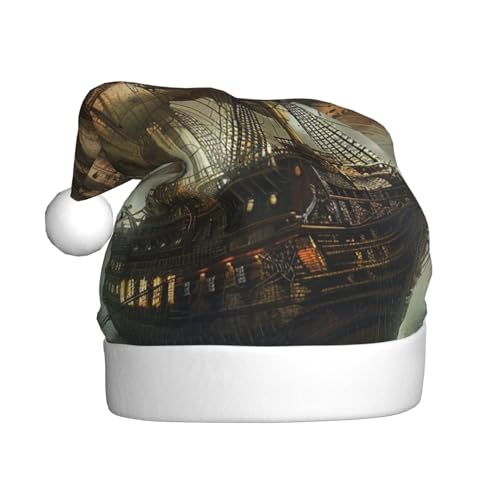 BWWHCCTI Coole Piratenschiff-bedruckte Weihnachtsmütze für Erwachsene, Männer, Frauen, lustige Plüsch-Weihnachtsmannmütze, Weihnachten, Urlaub, Partyhut BWWHCCTI Coole Piratenschiff-bedruckte Weihnachtsmütze für Erwachsene, Männer, Frauen, lustige Plüsch-Weihnachtsmannmütze, Weihnachten, Urlaub, Partyhut von BWWHCCTI