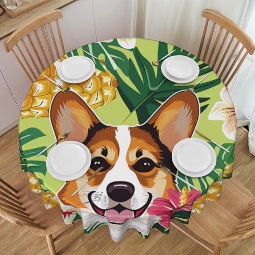 BWWHCCTI Corgi Tischdecke, Motiv: hawaiianische tropische Ananas, bedruckt, rund, 152,4 cm, waschbar, mit Spitze, Polyester, Tischdecke für Küche, Buffet, Urlaub, Party, Hochzeitsbankett BWWHCCTI Corgi Tischdecke, Motiv: hawaiianische tropische Ananas, bedruckt, rund, 152,4 cm, waschbar, mit Spitze, Polyester, Tischdecke für Küche, Buffet, Urlaub, Party, Hochzeitsbankett von BWWHCCTI