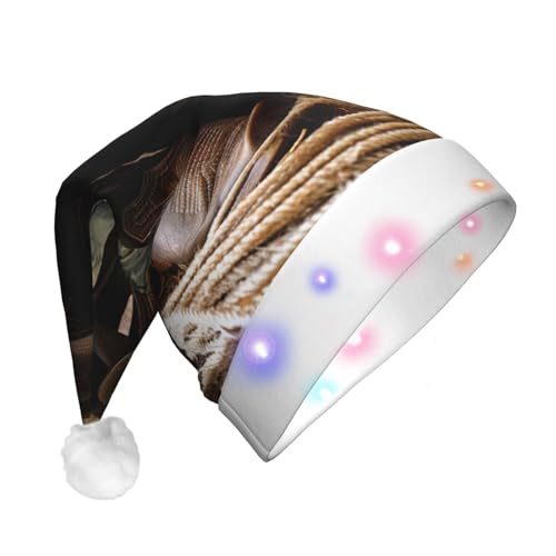 BWWHCCTI Cowboy-Hut mit schwarzen Westernstiefeln, bedruckte LED-Weihnachtsmütze für Erwachsene, Herren, Damen, lustiger Plüsch, beleuchtet, Weihnachtsmannmütze, Urlaub, Partyhut BWWHCCTI Cowboy-Hut mit schwarzen Westernstiefeln, bedruckte LED-Weihnachtsmütze für Erwachsene, Herren, Damen, lustiger Plüsch, beleuchtet, Weihnachtsmannmütze, Urlaub, Partyhut von BWWHCCTI