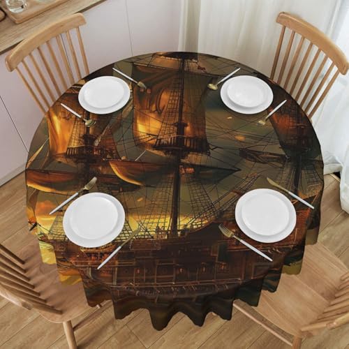 BWWHCCTI Fantasy-Tischdecke mit Piratenschiff-Motiv, bedruckt, rund, 152,4 cm, waschbar, mit Spitze, Polyester, Tischdecke für Küche, Buffet, Urlaub, Party, Hochzeitsbankett BWWHCCTI Fantasy-Tischdecke mit Piratenschiff-Motiv, bedruckt, rund, 152,4 cm, waschbar, mit Spitze, Polyester, Tischdecke für Küche, Buffet, Urlaub, Party, Hochzeitsbankett von BWWHCCTI