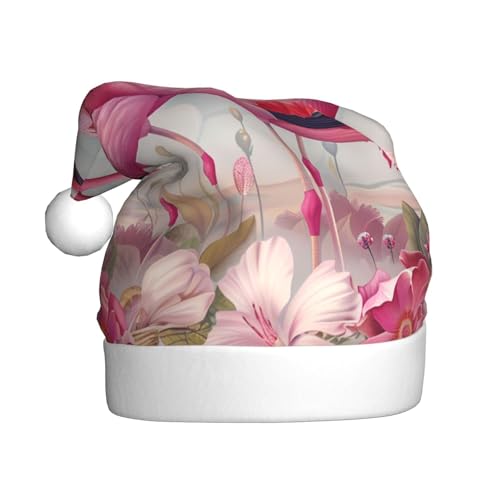 BWWHCCTI Flamingos bedruckte Weihnachtsmütze für Erwachsene, Männer und Frauen, lustige Plüsch-Weihnachtsmannmütze, Weihnachten, Urlaub, Partyhut BWWHCCTI Flamingos bedruckte Weihnachtsmütze für Erwachsene, Männer und Frauen, lustige Plüsch-Weihnachtsmannmütze, Weihnachten, Urlaub, Partyhut von BWWHCCTI