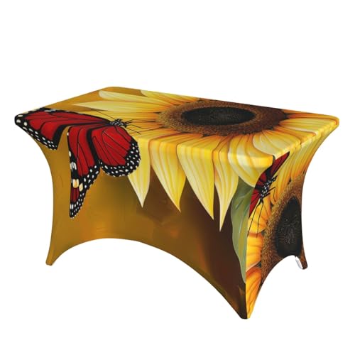 BWWHCCTI Gelbe Sonnenblumen mit rotem Schmetterling, bedruckt, Tischdecke mit elastischem Rand, waschbare Tischdecke für Hochzeiten, Messen, Partys, Küche, Esszimmer und Bankette BWWHCCTI Gelbe Sonnenblumen mit rotem Schmetterling, bedruckt, Tischdecke mit elastischem Rand, waschbare Tischdecke für Hochzeiten, Messen, Partys, Küche, Esszimmer und Bankette von BWWHCCTI