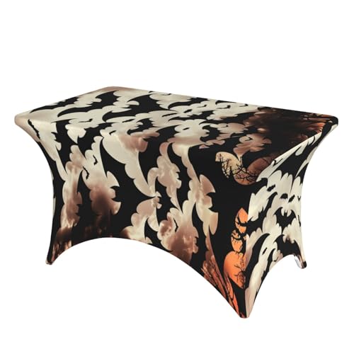 BWWHCCTI Halloween-Tischdecke mit fliegenden Fledermäusen, bedruckt, elastische Kanten, waschbare Tischdecke für Hochzeiten, Messen, Partys, Küche, Essen und Bankette von BWWHCCTI