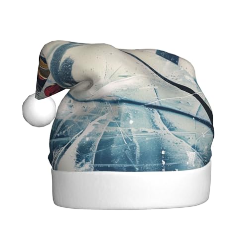 BWWHCCTI Hockey-Sport-Weihnachtsmütze für Erwachsene, Männer, Frauen, lustige Plüsch-Weihnachtsmannmütze, Weihnachten, Urlaub, Party-Mütze von BWWHCCTI