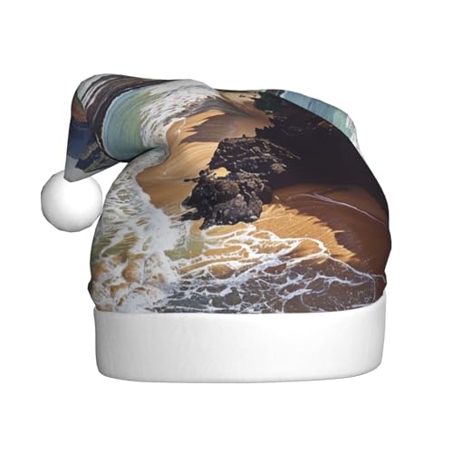 BWWHCCTI Kauai Hawaii Seashore bedruckte Weihnachtsmütze für Erwachsene Männer Frauen Lustige Plüsch Weihnachtsmannmütze Xmas Urlaub Party Hut von BWWHCCTI