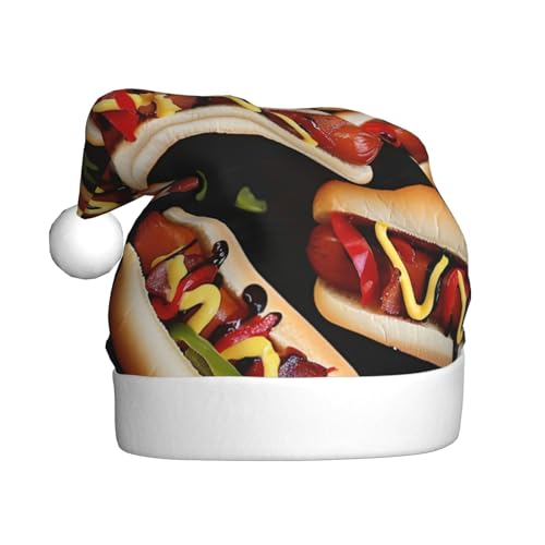 BWWHCCTI Lustige Weihnachtsmütze mit Aufschrift Hot Dogs für Erwachsene, Männer, Frauen, lustige Plüsch-Weihnachtsmannmütze, Weihnachten, Urlaub, Party Hut BWWHCCTI Lustige Weihnachtsmütze mit Aufschrift Hot Dogs für Erwachsene, Männer, Frauen, lustige Plüsch-Weihnachtsmannmütze, Weihnachten, Urlaub, Party Hut von BWWHCCTI