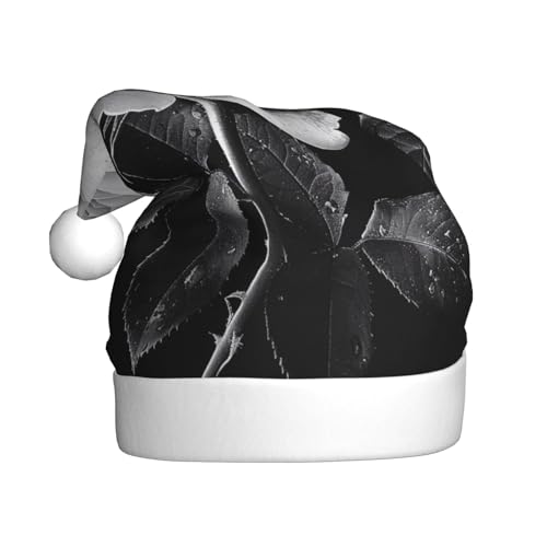 BWWHCCTI Monochrome Rose bedruckte Weihnachtsmütze für Erwachsene Männer Frauen, lustige Plüsch-Weihnachtsmannmütze, Weihnachten, Urlaub, Partyhut von BWWHCCTI