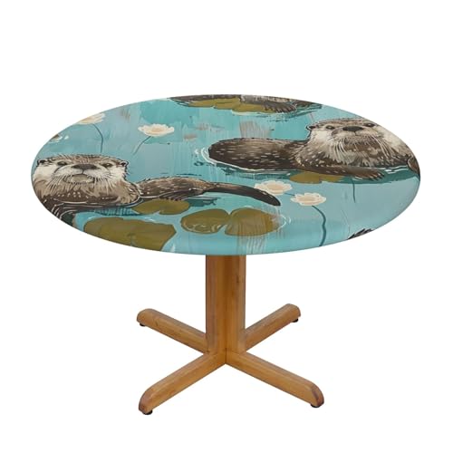 BWWHCCTI Otters Bedruckte runde Tischdecke, wasserdicht, elastisch, dekorativ, Esstisch, Größe M BWWHCCTI Otters Bedruckte runde Tischdecke, wasserdicht, elastisch, dekorativ, Esstisch, Größe M von BWWHCCTI