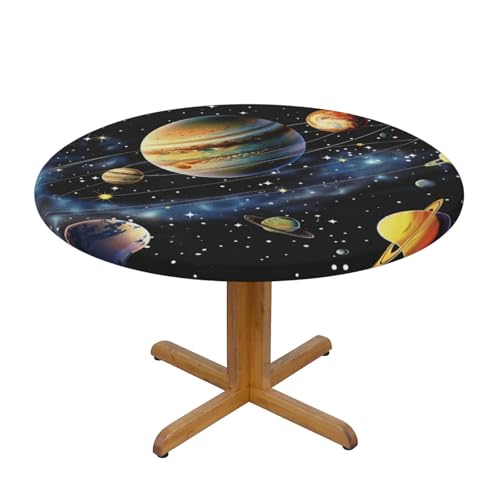 BWWHCCTI Planeten Sterne und Galaxie bedruckte runde Tischdecke, wasserdicht, elastisch, dekorativ, Esstisch, Größe M BWWHCCTI Planeten Sterne und Galaxie bedruckte runde Tischdecke, wasserdicht, elastisch, dekorativ, Esstisch, Größe M von BWWHCCTI