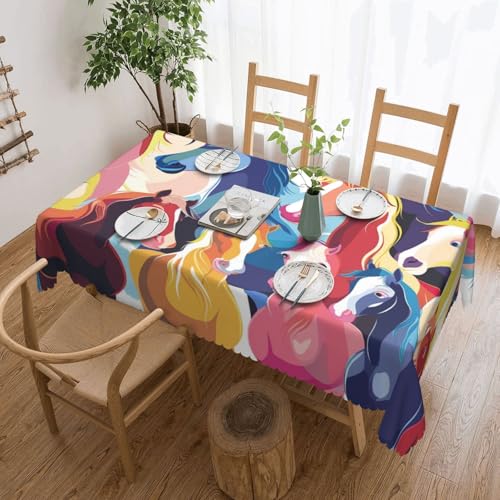 BWWHCCTI Rechteckige Tischdecke, Motiv: bunte Cartoon-Pferde, waschbar, mit Spitze, Polyester, Tischdecke für Küche, Buffet, Urlaub, Party, Hochzeitsbankett, 137 x 183 cm BWWHCCTI Rechteckige Tischdecke, Motiv: bunte Cartoon-Pferde, waschbar, mit Spitze, Polyester, Tischdecke für Küche, Buffet, Urlaub, Party, Hochzeitsbankett, 137 x 183 cm von BWWHCCTI