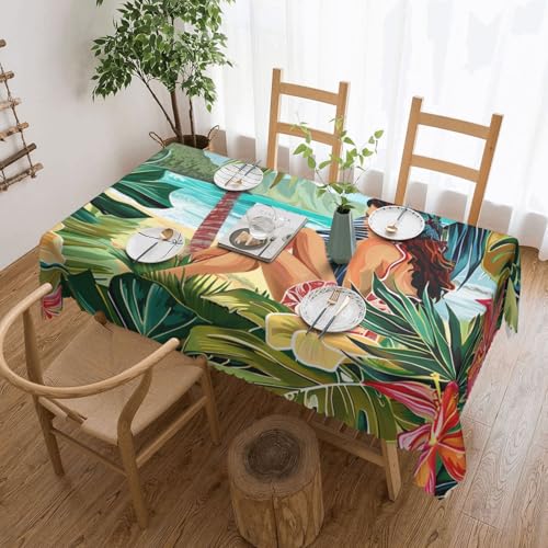 BWWHCCTI Rechteckige Tischdecke mit Hawaii-Kunstdruck, 137 x 183 cm, waschbar, mit Spitze, Polyester-Tischdecke für Küche, Buffet, Urlaub, Party, Hochzeitsbankett BWWHCCTI Rechteckige Tischdecke mit Hawaii-Kunstdruck, 137 x 183 cm, waschbar, mit Spitze, Polyester-Tischdecke für Küche, Buffet, Urlaub, Party, Hochzeitsbankett von BWWHCCTI