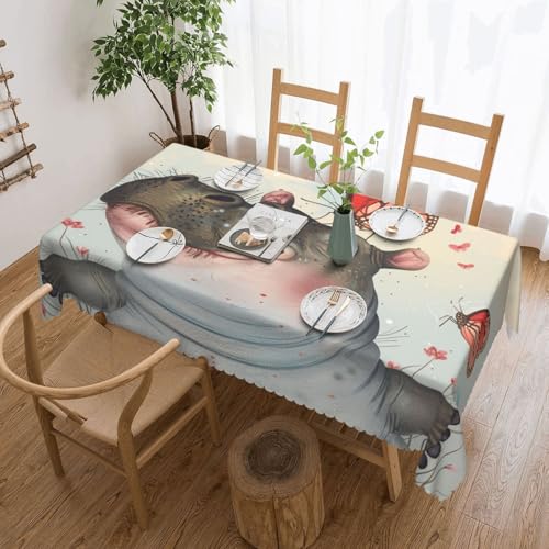 BWWHCCTI Rechteckige Tischdecke mit Schmetterlings- und Nilpferdmotiv, waschbar, mit Spitze, Polyester-Tischdecke für Küche, Buffet, Urlaub, Party, Hochzeitsbankett, 137 x 183 cm BWWHCCTI Rechteckige Tischdecke mit Schmetterlings- und Nilpferdmotiv, waschbar, mit Spitze, Polyester-Tischdecke für Küche, Buffet, Urlaub, Party, Hochzeitsbankett, 137 x 183 cm von BWWHCCTI
