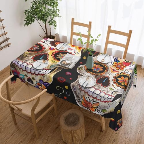 BWWHCCTI Rechteckige Tischdecke mit Totenkopf-Motiv, waschbar, mit Spitze, Polyester-Tischdecke für Küche, Buffet, Urlaub, Party, Hochzeitsbankett, 137 x 183 cm BWWHCCTI Rechteckige Tischdecke mit Totenkopf-Motiv, waschbar, mit Spitze, Polyester-Tischdecke für Küche, Buffet, Urlaub, Party, Hochzeitsbankett, 137 x 183 cm von BWWHCCTI