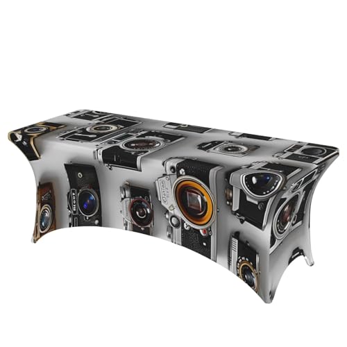 BWWHCCTI Retro Cool Camera Collection bedruckte Tischdecke, elastische Kanten, waschbare Tischdecke für Hochzeiten, Messen, Partys, Küche, Esszimmer und Bankette von BWWHCCTI