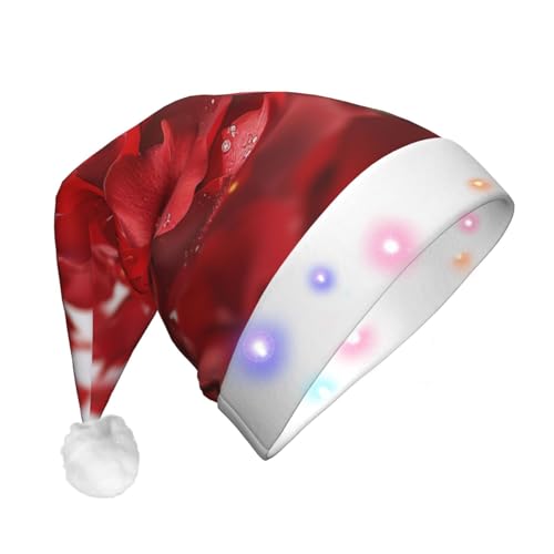 BWWHCCTI Rote Rosenblätter bedruckte LED-Weihnachtsmütze für Erwachsene, Männer und Frauen, lustiger Plüsch, beleuchtet, Weihnachtsmannmütze, Urlaubsparty-Hut BWWHCCTI Rote Rosenblätter bedruckte LED-Weihnachtsmütze für Erwachsene, Männer und Frauen, lustiger Plüsch, beleuchtet, Weihnachtsmannmütze, Urlaubsparty-Hut von BWWHCCTI