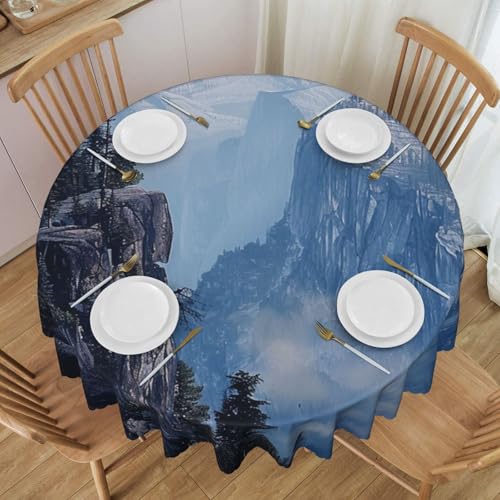 BWWHCCTI Runde Tischdecke, Motiv: kanadische rauchige Bergklippe, bedruckt, 152,4 cm, waschbar, mit Spitze, Polyester-Tischdecke für Küche, Buffet, Urlaub, Party, Hochzeitsbankett BWWHCCTI Runde Tischdecke, Motiv: kanadische rauchige Bergklippe, bedruckt, 152,4 cm, waschbar, mit Spitze, Polyester-Tischdecke für Küche, Buffet, Urlaub, Party, Hochzeitsbankett von BWWHCCTI