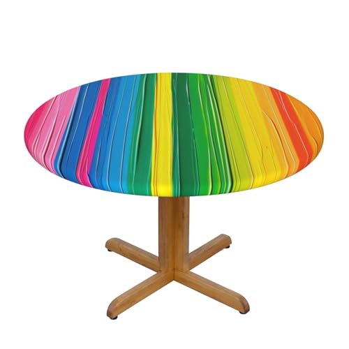BWWHCCTI Runde Tischdecke, Regenbogenfarben, gestreift, wasserdicht, elastisch, dekorativ, Esstisch, Größe M BWWHCCTI Runde Tischdecke, Regenbogenfarben, gestreift, wasserdicht, elastisch, dekorativ, Esstisch, Größe M von BWWHCCTI
