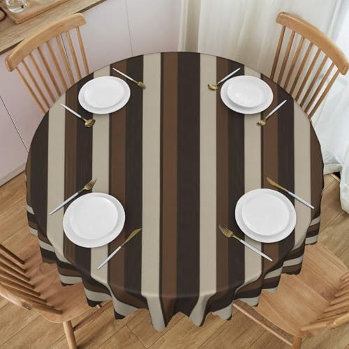 BWWHCCTI Runde Tischdecke, gestreift, waschbar, mit Spitze, Polyester, Tischdecke für Küche, Buffet, Urlaub, Party, Hochzeitsbankett, 152,4 cm, Braun BWWHCCTI Runde Tischdecke, gestreift, waschbar, mit Spitze, Polyester, Tischdecke für Küche, Buffet, Urlaub, Party, Hochzeitsbankett, 152,4 cm, Braun von BWWHCCTI