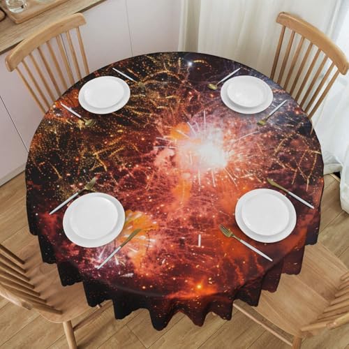 BWWHCCTI Runde Tischdecke mit Feuerwerk, bedruckt, 152,4 cm, waschbar, mit Spitze, Polyester, Tischdecke für Küche, Buffet, Urlaub, Party, Hochzeitsbankett BWWHCCTI Runde Tischdecke mit Feuerwerk, bedruckt, 152,4 cm, waschbar, mit Spitze, Polyester, Tischdecke für Küche, Buffet, Urlaub, Party, Hochzeitsbankett von BWWHCCTI