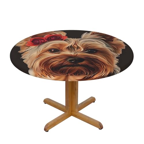 BWWHCCTI Runde Tischdecke mit Hunde-Blumendruck, wasserdicht, elastisch, dekorativ, für Esstisch, Größe M BWWHCCTI Runde Tischdecke mit Hunde-Blumendruck, wasserdicht, elastisch, dekorativ, für Esstisch, Größe M von BWWHCCTI
