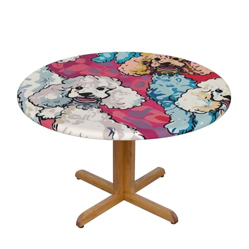 BWWHCCTI Runde Tischdecke mit Pudel-Motiv, wasserdicht, elastisch, dekorativ, Esstisch, Größe S BWWHCCTI Runde Tischdecke mit Pudel-Motiv, wasserdicht, elastisch, dekorativ, Esstisch, Größe S von BWWHCCTI