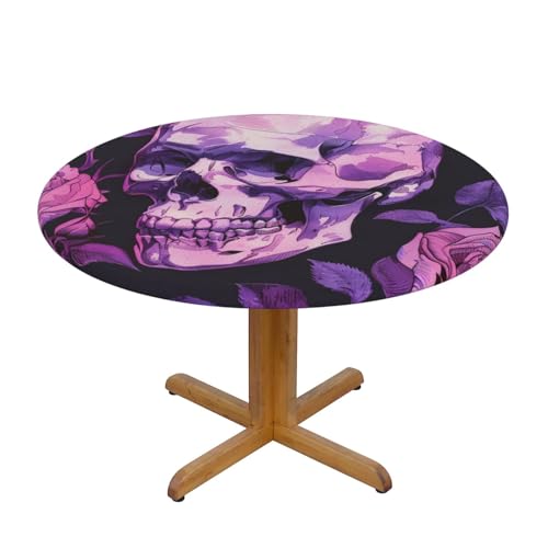 BWWHCCTI Runde Tischdecke mit Rosen-Illustration, Totenkopf-Druck, wasserdicht, elastisch, dekorativ, Esstischabdeckung, Größe M BWWHCCTI Runde Tischdecke mit Rosen-Illustration, Totenkopf-Druck, wasserdicht, elastisch, dekorativ, Esstischabdeckung, Größe M von BWWHCCTI