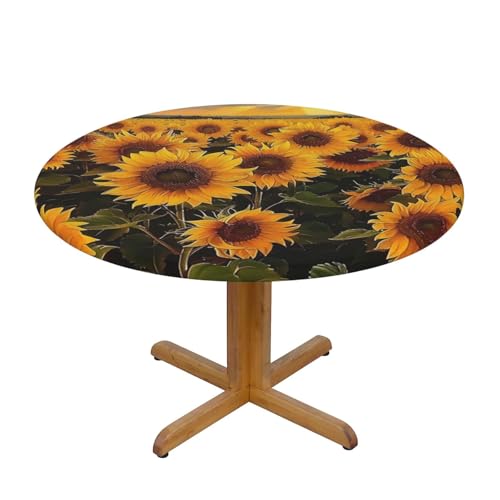 BWWHCCTI Runde Tischdecke mit Sonnenblumen-Druck, wasserdicht, elastisch, dekorativ, Esstischabdeckung, Größe M BWWHCCTI Runde Tischdecke mit Sonnenblumen-Druck, wasserdicht, elastisch, dekorativ, Esstischabdeckung, Größe M von BWWHCCTI