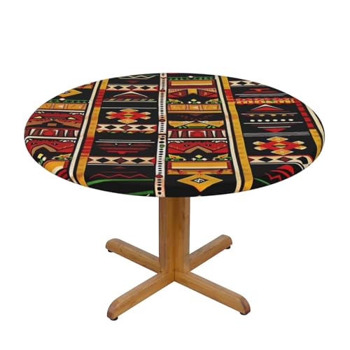 BWWHCCTI Runde Tischdecke mit afrikanischem Ethno-Muster, wasserdicht, elastisch, dekorativ, für Esstisch, Größe S von BWWHCCTI